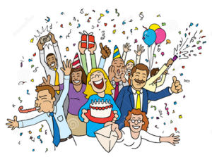 cartoon of people partying in a group